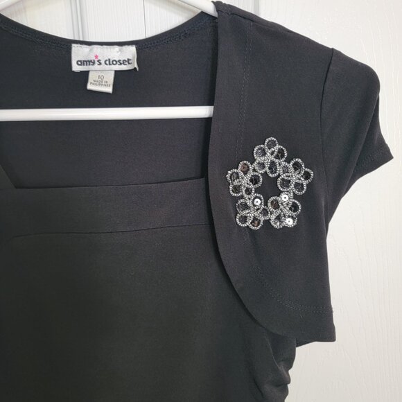 Amys Closet Fancy Party Dress Sequins Netting Attached Jacket Black Size 10 - Picture 6 of 15